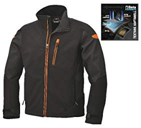 Beta 76840001 S - Giacca softshell da lavoro, 2 grandi tasche con zip in vita e 2 due interne, giacca impermeabile e antivento in poliestere, polsini regolabili a strappo - Nero/Grigio, S mm