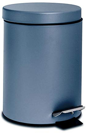 Harbour Housewares 3L Bathroom Bin - Matte Blue - Round Stainless Steel Pedal Bin Slim Kitchen Rubbish Trash Can Garbage Dustbin with Lid and Inner Liner Bucket