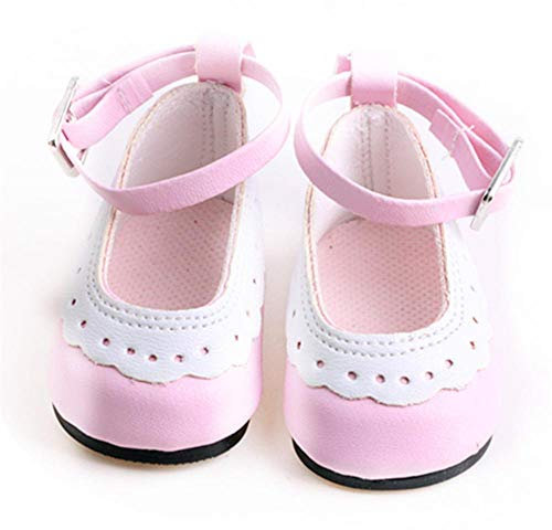 Aeromdale Chaussures de poupée plates avec dentelle pour poupée américaine de 45,7 cm, cadeaux de poupée de 43 cm - Rose - 1 paire