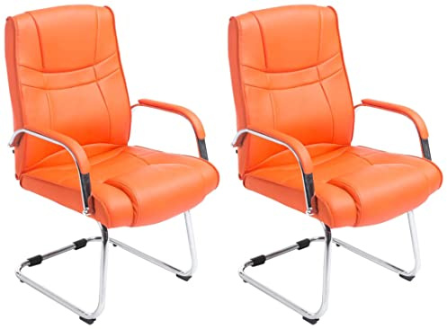 CLP Set De 2 Sillas De Conferencia XXL Attila En Polipiel I Sillas Cantilever Acolchadas con Base Metálica Oscilante, Color:Naranja