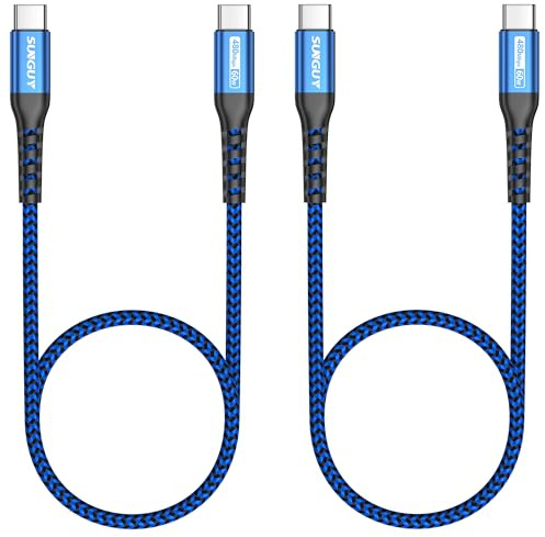 SUNGUY USB C auf USB C Kabel 2Pack 0.5M PD60W Typ C Ladekabe für iPhone 17/16/15 Series, Galaxy S23 S21 Ultra S9, Huawei P30 P20, Pixel 7 Pro,Pad Air 5/Mini 6 usw-Blau