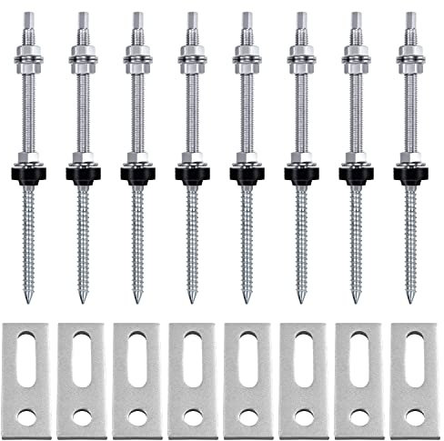 8 Pièces Vis Double Filetage, M10 x 200 mm Vis Inox de Fixation Panneau Solaire, avec 8 Pièces Joint Écrou de Blocage Tôle D'adaptation pour Fixation Solaire Photovoltaïque