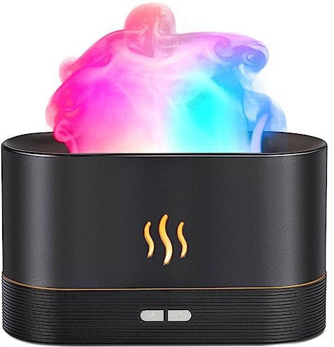 Aegci Difusor de aceite esencial, humidificador con luz de llama de 7 colores, humidificadores de aire de 180 ml para recámara, hogar, oficina, regalos, portátil, protección de apagado automático, 4