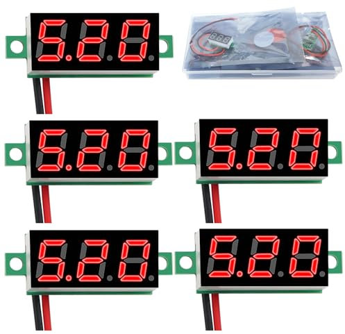 YIXISI 5 Stück 0.28 Zoll Mini Digital Voltmeter, Messbereich DC 2.4V-30V Zwei-Draht Spannungsprüfer, Verpolungsschutz und Genaue Druckmessung (Rot)