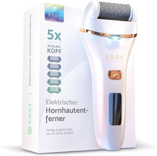 Essy Hornhautentferner Elektrisch Testsieger mit 5 Ersatzrollen Hornhaut Entfernen Elektrischer Hornhautentferner Fußpflegegerät Pediküre Set Elektronisch Fußpflege Hornhautfeile (White)