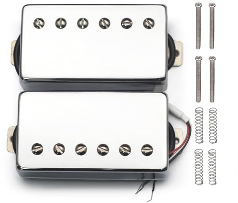 SAPHUE Alnico 2 Humbucker Gitarren-Tonabnehmer, 4-spuliges Kabel, 7,5 k/8,6 k, Spulenspaltung mit Messingabdeckung, Alnico II Tonabnehmer für LP-Gitarre, Chrom