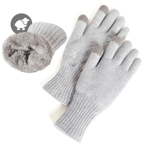 MAGISDU Handschuhe Damen Winter Warm Thermohandschuhe Fleecefutter Merino Wolle Touchscreen Doppelschicht Elastischer Griff Outdoor Handschuhe
