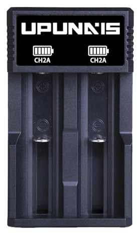 Kaxenig Chargeur de Batterie -2 Baies pour Piles Rechargeables - avec Affichage LED Chargeur Universel Intelligent pour Piles Rechargeables Lampe de Poche Lampe Frontale