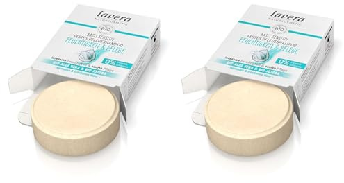 lavera Festes Pflegeshampoo basis sensitiv Feuchtigkeit & Pflege - ohne Silikone - Langanhaltende Frische & ausgewogene Kopfhaut - vegan - Naturkosmetik - 50 g (Packung mit 2)