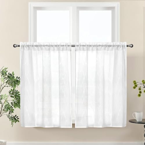 Libershine Tende Corte per Finestre, 2 Pezzi Tenda da Bistrò, Tenda Semitrasparente per Finestra, Tendine per Finestre Piccole, per Piccole Finestre Cucina Bagno Soggiorno, Bianche 65x90cm