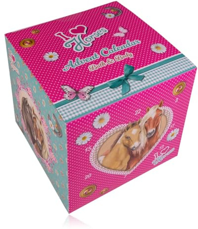 Accentra – Pflege Adventskalender 2025 für Mädchen im Pferde Design mit 24 Pflegeprodukten & Beauty Accessoires – mit Haarband, Badebomben, Duschgel, Shampoo, uvm. – Pony, Einhorn Weihnachtskalender