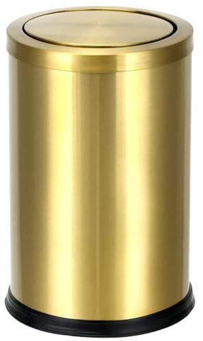 QWORK Cubo de basura dorado antiguo, 2.4 galones, acero inoxidable, impermeable, resistente al óxido con tapa oscilante