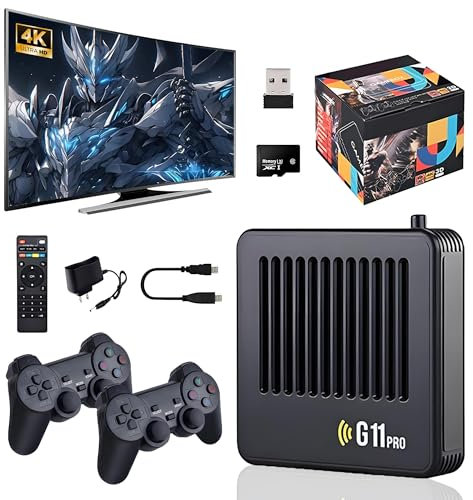 HKOORLAMULS G11pro gamebox hd game stick tv console,Plug and Play Video Games,2.4G Wireless controller retro gamer pro,Black,Emuelec4.3 (64G)