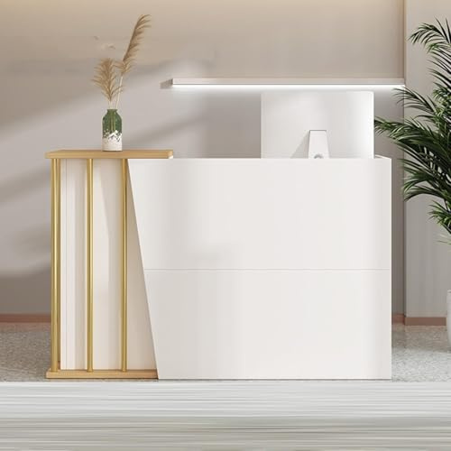 XHEILZOP Comptoir D’Accueil Professionnel avec Tiroirs Verrouillables, Comptoir De Réception en Bois pour Salon De Coiffure Magasin Bureau Hôtel Spa(Warm White,120cm)