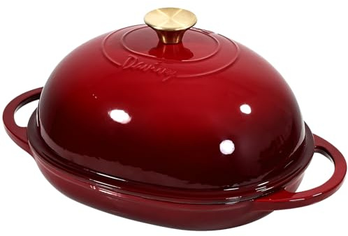 Davivy Forno olandese ovale in ghisa smaltata da 5,5 l, per pane a lievitazione naturale, pentola olandese con coperchio a cupola, pentola per il pane in ghisa (rosso rubino, standard)