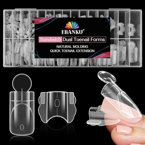 EBANKU 280PCS Sandwich Dual Form Per Pedi, Tip Unghie Finte Traslucido Double Top & Bottom Design Corte Quadrate Pedi Dual Nail Form Per Estensione Rapida Delle Unghie Casa o Salone