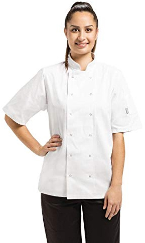 Whites Veste de Cuisine Vegas Unisexe en Polycoton Manches Courtes, L / Lrg / Large, Blanc, Tour de Poitrine: 44-46 pouces / 112-117 cm, Double Boutonnage, Lavable en Machine, A211-L
