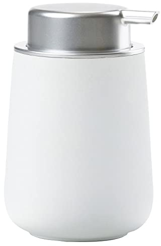 Zone Denmark Nova Seifenspender fürs Badezimmer, Spender aus Porzellan für Handseife/Flüssigseife, Durchm. 8 cm, Höhe 11,5 cm, Fassungsvermögen 250 ml, Weiß