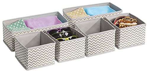 mDesign 6er-Set Stoffbox für Schrank oder Schublade – die ideale Aufbewahrungsbox für Wäsche, Gürtel, Accessoires etc. – flexibel verwendbare Stoffkiste mit Zick-Zack-Muster – beige , 6 Stück(1er Pack)