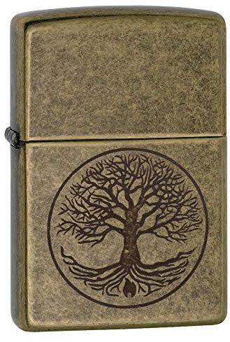 Zippo Sturmfeuerzeug - Tree of Life, Antique Brass, Lustre - Nachfüllbar - Wiederverwendbar - Windfestes Design - Geschenkbox - Made in USA
