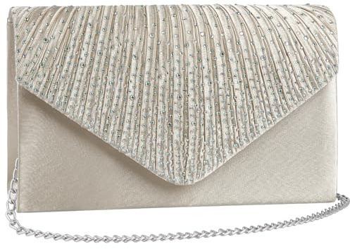 wocharm Womens Ladies Satin Diamante Clutch Bag Envelope Handbag Evening Bridal Bag Wedding Fashion Prom Vintage Shoulder Bags