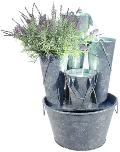 Primrose 70cm Rustic Effect Zinc Bucket 3 Tier Water Feature Planter Garden Patio Cascade with LED Lights