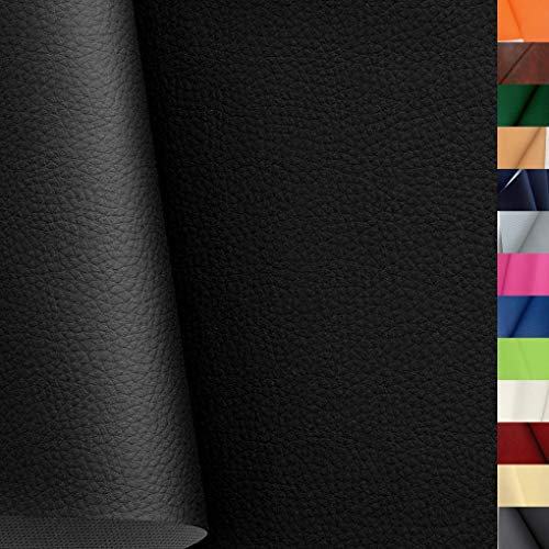 TOLKO 1m Kunstleder Meterware | weiches Premium Lederimitat für Stuhl Bank Sessel Sofa Sitzbezug Bezugstoff in Rindsleder Optik 140cm breit Polsterstoff Polsterbezug Möbelstoff (Schwarz)