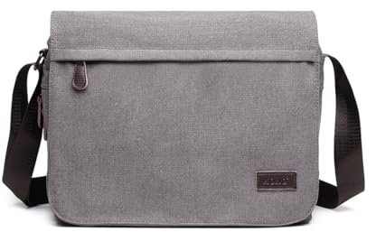 KONO Messenger Bag Canvas Laptop Umhängetasche für 13 Zoll Wasserdichte Schultasche, Geschenke für Männer Frauen(Grau)