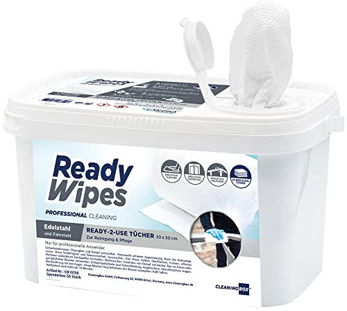 CleaningBox® 4-in-1 Edelstahl und Fahrstuhl Reinigungstücher I Zuverlässiger Edelstahl Reiniger I Für Küchen, Edelstahlgeländer; Fahrstühle I 50x Reinigungstücher I Made in Germany