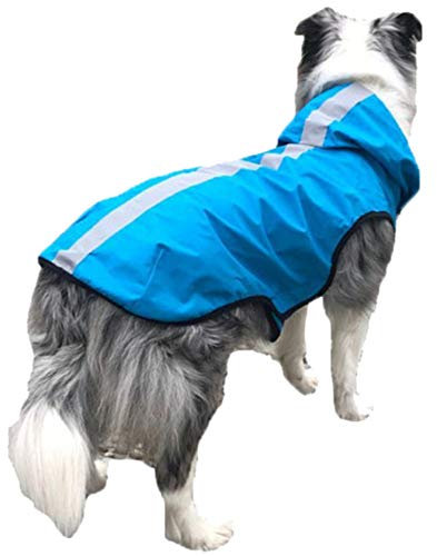 HotYou Hunderegenmantel, Wasserdichter Hundemantel mit Kapuze und Reflektoren für trockene für Kleine Mittelere und Große Hunde,Blau,XL: Chest (57-68CM)