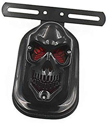 Motorrad Schädel Grabstein Heckbremse Rücklicht Signal Cruiser Chopper Touring Roller Offroad ATV Dual Sport Bike (Schwarz)