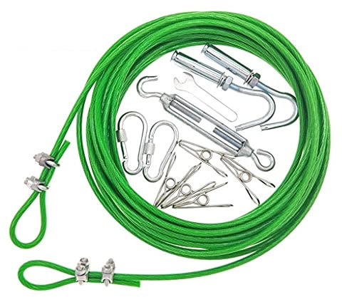 BBGS Bild Drahtseil Geländerdraht Gartenzaun Rollenset, PVC beschichtet Edelstahlseil, Spannschloss Drahtspanner, 5 STÜCKE Clips, Crimpschlaufe aus Aluminium