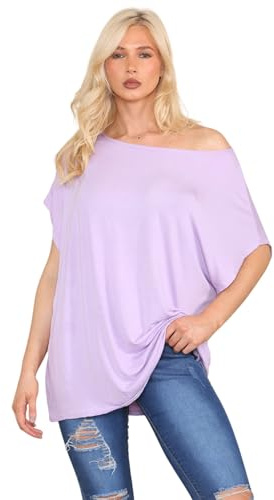 Janisramone Women's Batwing Short Sleeve Off The Shoulder Top, Bardot Baggy Style T Shirt for Casual & Party Wear, [Multiple]