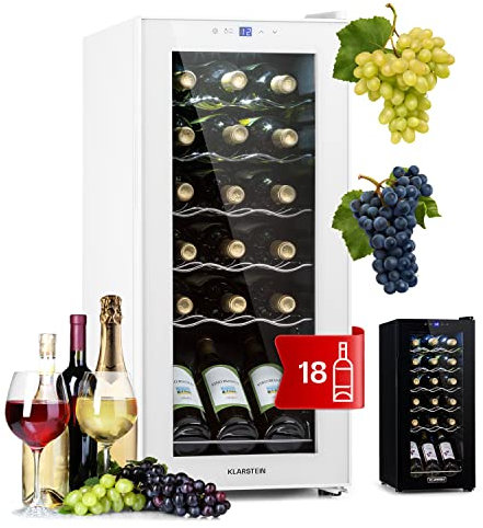 KLARSTEIN Vinoteca para Vinos de 50L Nevera Vino Una Zona, Botellas Vino, Proseco y Cervezas, Vinoteca Pequeña Puerta Cristal para Interior y Exterior, Nevera para Vinos Capacidad 18 Botellas