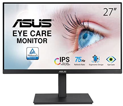 ASUS Eye Care VA27EQSB - 27 Zoll Full HD Monitor - ergonomisch, Flicker-Free, Blaulichtfilter, Adaptive-Sync - 75 Hz, 16:9 IPS Panel, 1920x1080 - DisplayPort, HDMI, D-Sub, USB Hub, Schwarz