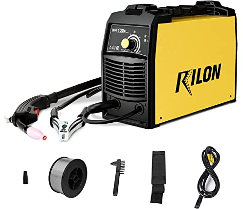 Troozy × Rilon MIG Welder 135E, Flux Core Welder Machine, 110V IGBT Inverter with Inner Wire Feeder, Portable Gasless Welding kit 100A DC, Yellow, Small