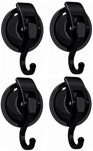 Apkhgtb Suction Cup Hooks, Heavy Duty Waterproof Hanger for Shower, Bathroom, Kitchen, Holds Towel, Loofah, Coat, Bath Robe, Wreath, No Drill, Removable & Reusable, 11 lbs Capacity (2 Pack, Black)