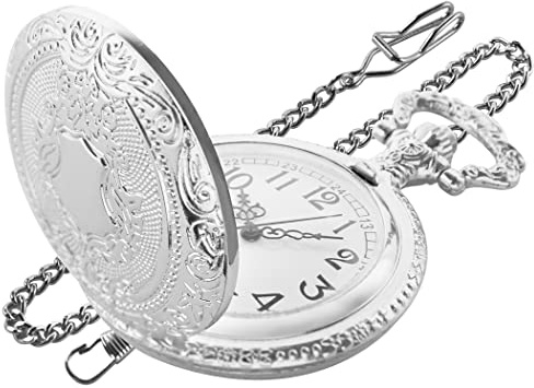 SwitchMe Klassiskt kvartsfickur med kedja, kvartsfickur har unik urtavla, herrfickur med kedja, lämplig för jul/examen/födelsedag/fars dag, Pk070812-silver, Mode Klocka