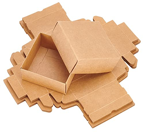 BENECREAT 20-pack fyrkantiga presentaskar med lock, bruna kraftpapperslådor 8,6 x 8,6 x 3,6 cm presentförpackning för festgåvor, smycken, födelsedagspresent