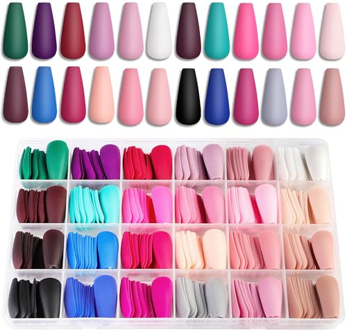 LADYING 24 Packs (576 PCS) Matt Sarg Nägel Zum Aufkleben Lang,Ballerina Full Cover Press on Nails Kit,Kunstnägel Fake Nails,Coffin Fingernägel Künstliche Nägel für Frauen