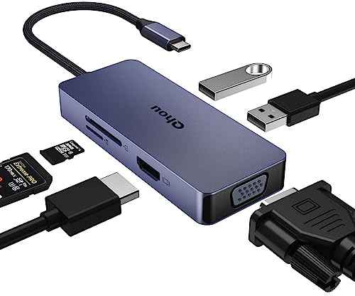 6 in 1 USB C Hub von Qhou mit 4K HDMI, VGA, 2 USB 2.0, SD/TF Kartenleser, USB C Adapter für MacBook Pro/Air, Dell, HP, Surface Pro