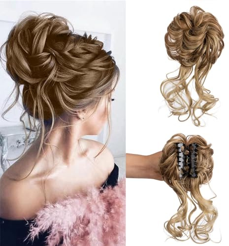 Claw Clip Messy Bun Hair Piece Tousled Updo Hair Buns Extension Elastic Hair Band Hair Pieces Curly Scrunchie For Women (blonde brown)