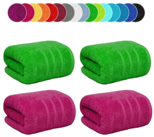 Paquete de 4 sábanas de baño jumbo extragrandes de 100 x 200 cm, 100% algodón egipcio, tamaño grande, baño XXL, juego de toallas de baño súper suaves de 600 GSM (Lima.G + Rosa, 4)