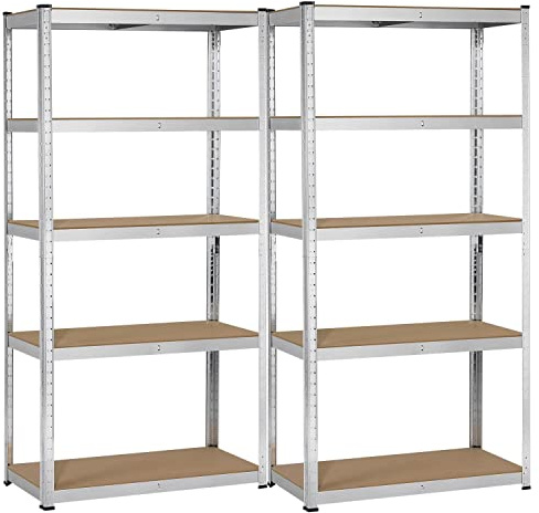 Yaheetech 2 x Etagères de Rangement 5 Tablettes Garage/Atelier/Salon Charge Lourde Rayonnage Métal Galvanisé Clipsable Résistant 180 x 90 x 40 cm, 875 kg, Argent