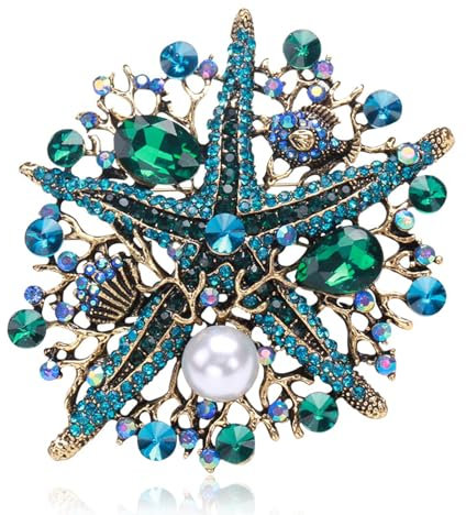 JINZIJINYU Broche Femme Vetement Decollete Broche Étoile De Mer En Diamant En Alliage De Strass Costume De Corsage De La Vie Marine Broche Étoile En Cristal Vert