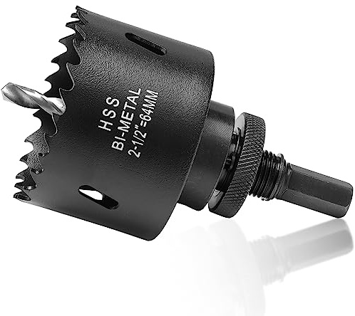 Lochsäge 64 mm für Metall und Holz, 6,3 cm HSS Bimetall-Rundbohrschneider mit Pilot-Bit für Plattenstahl, Eisenblech, Deckenplatte, Acrylplatte, 7/16 Zoll Sechskantschaft