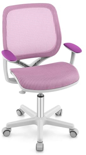 COSTWAY Kids Ergonomic Desk Chair, Height Adjustable Children Armrest Computer Chairs with Sit-Lock Casters, Swivel Mesh Task Desk Study Chair for Boys Girls (Purple)