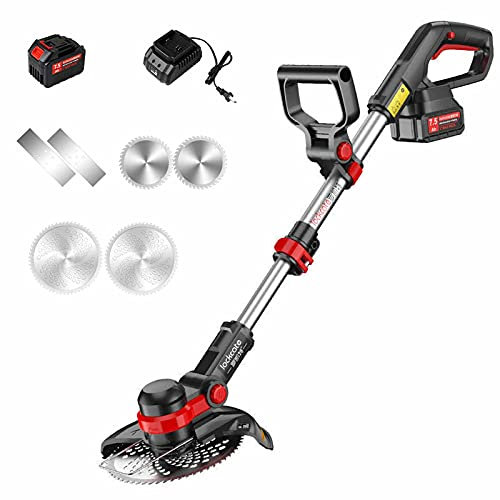 Suuim Coupe-Bordure alimenté par Batterie de 7,5 Ah, désherbeur électrique sans Fil avec Lame multifonctionnelle, Coupe-Herbe réglable pour Le Nettoyage du Jardin, Coupe de 8 Pouces