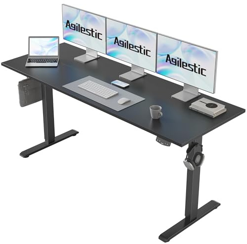 Agilestic höj- och sänkbart skrivbord 160 x 60 cm Ett robust skrivbord med elektrisk höjdjustering och manuella reglage med minnesfunktion. Ett ergonomiskt datorskrivbord som passar, svart