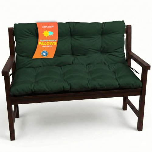 SuperKissen24. Sitzkissen Bankkissen Bankauflage für Gartenbank - 180x50 cm und Rückenlehne 180x60 cm - Outdoor und Indoor - Dunkelgrün